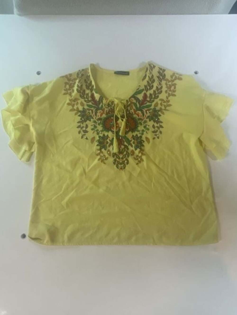 We Love Parkhande  Yellow Embroidered Ruffle Sleeve Blouse Size 42